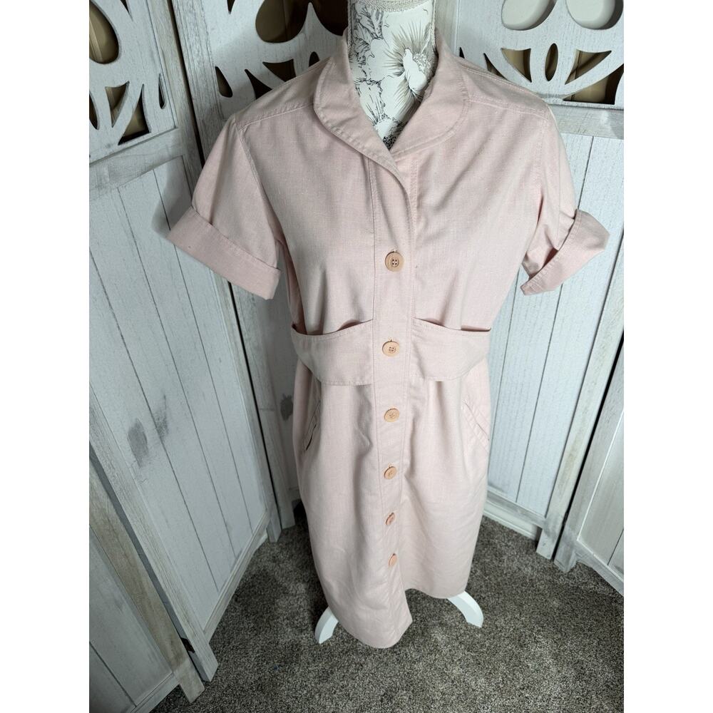 Vintage 1980's Dress James Daugherty Pink Button Cottage Teacher Core Size Large